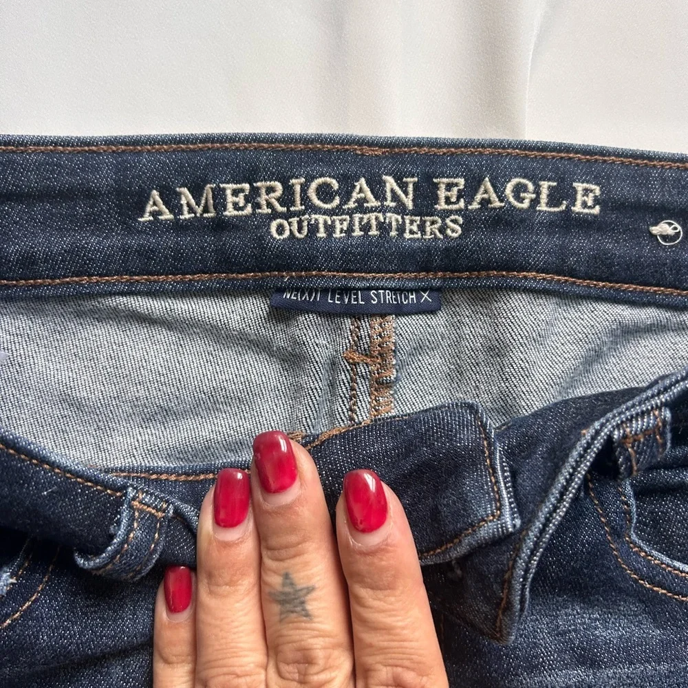 American Eagle Outfitters Women's Ripped Jean Shorts - Dark Blue - Picture 2 of 4